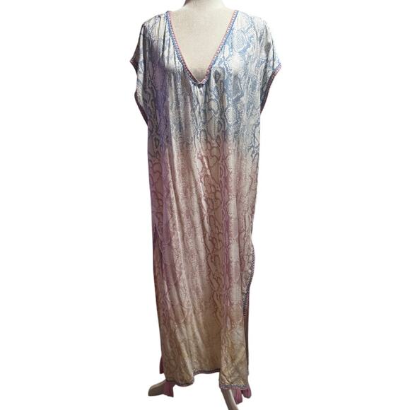 Surf Gypsy Ombre Snakeskin Print Tassel Maxi Kaftan Dress – Size L - Picture 1 of 7
